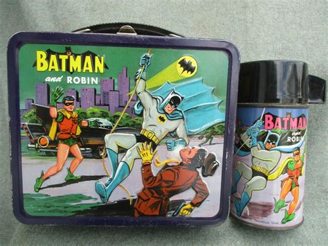 vintage batman and robin metal lunch box canada|Vintage 1966 Batman and Robin Metal Lunchbox and Thermos.